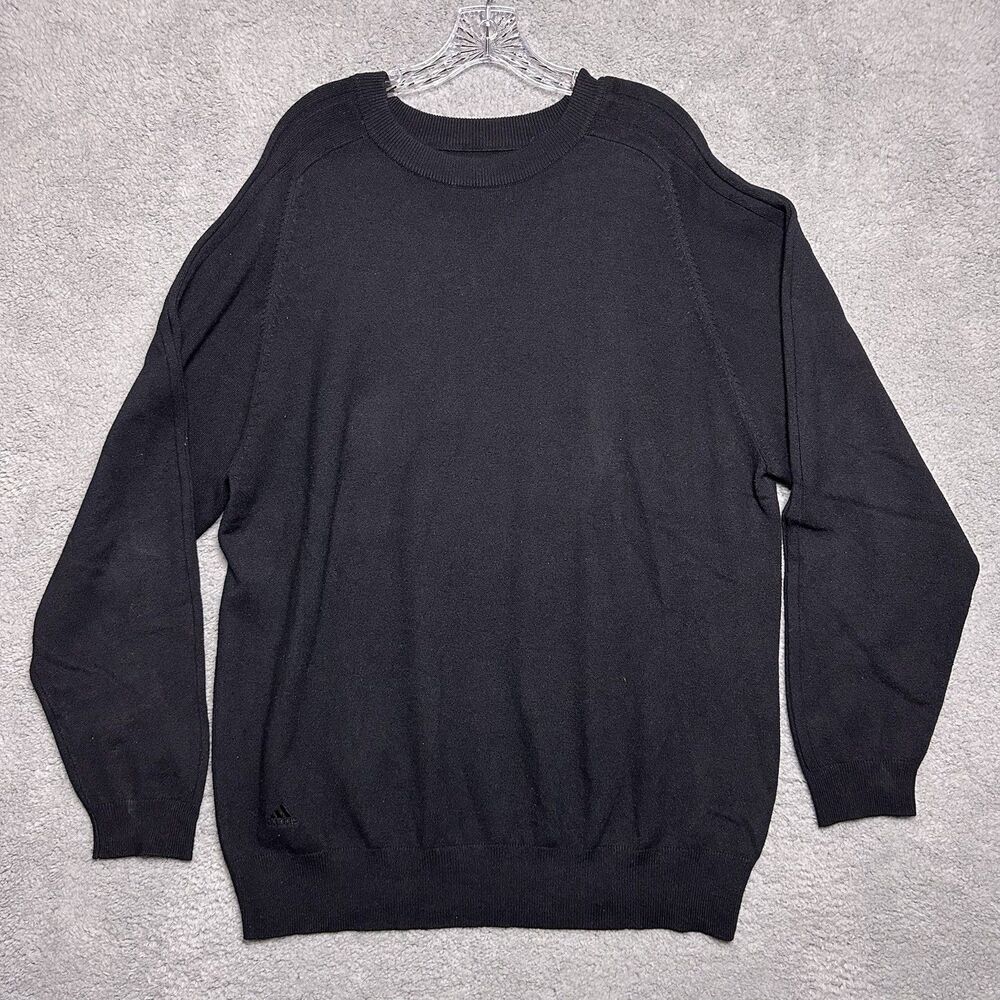 Vintage Y2K Adidas Mens Silk Cashmere Sweater L Pullover Black Golf Minimal